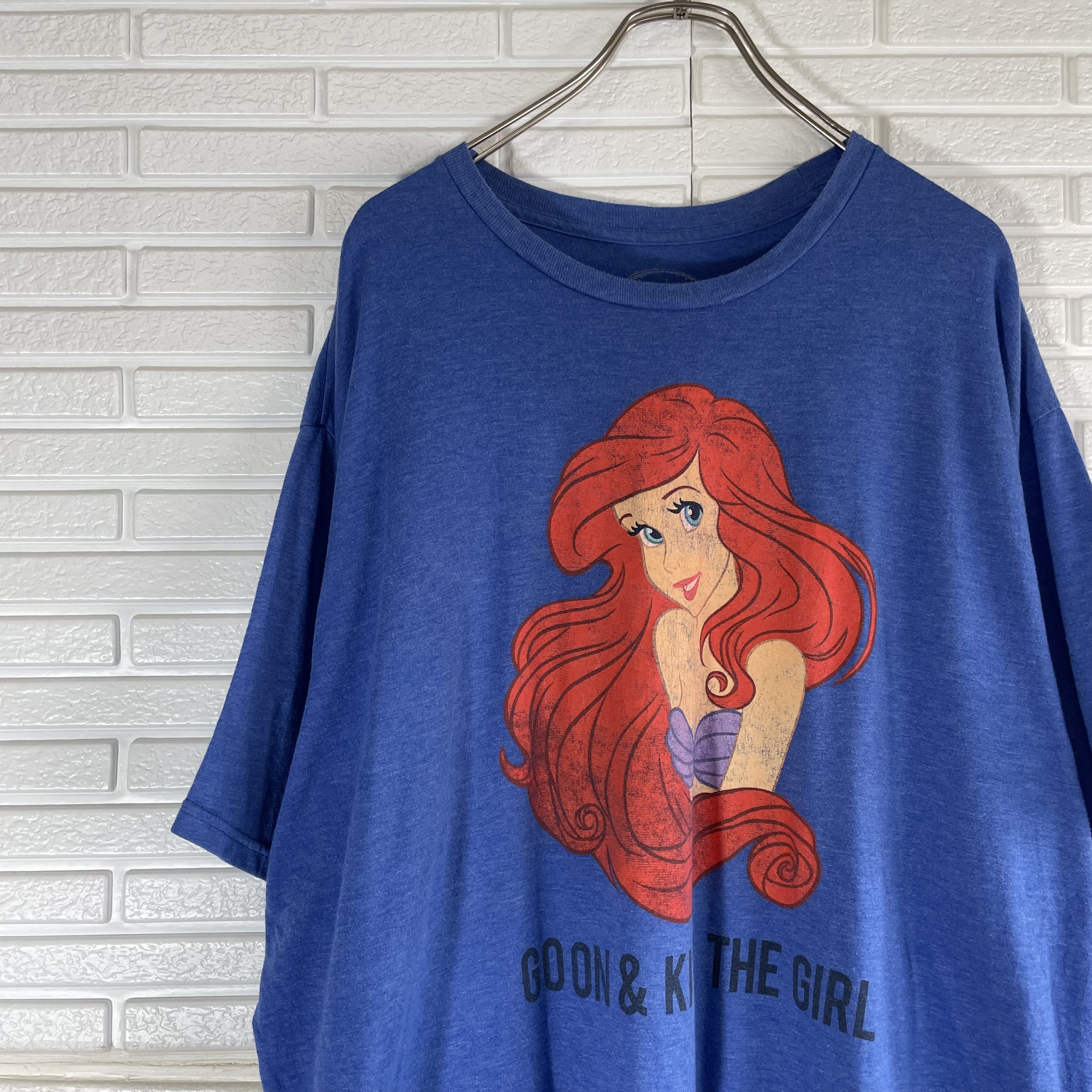 Disney 半袖tシャツ 2xl アリエル ブルー プリントt 古着屋oldgreen