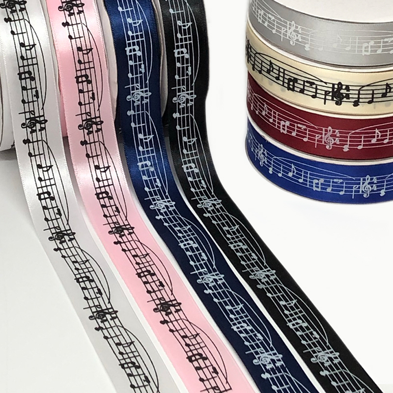 25ｍｍ幅 1ｍ 音符 楽譜 プリント サテンリボン セット リボンとデコパーツの販売 ハンドメイド資材の卸売専門店 Milkyribbon