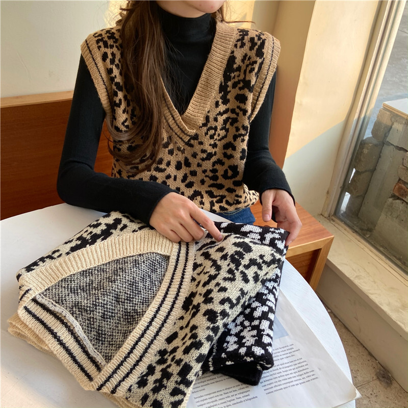 送料無料 レオパードニットベスト タートルネックカットソー２点セット セットアップ レイヤード 今っぽ 着まわし Lamitte Deco トレンド 韓国ファッション ショップ