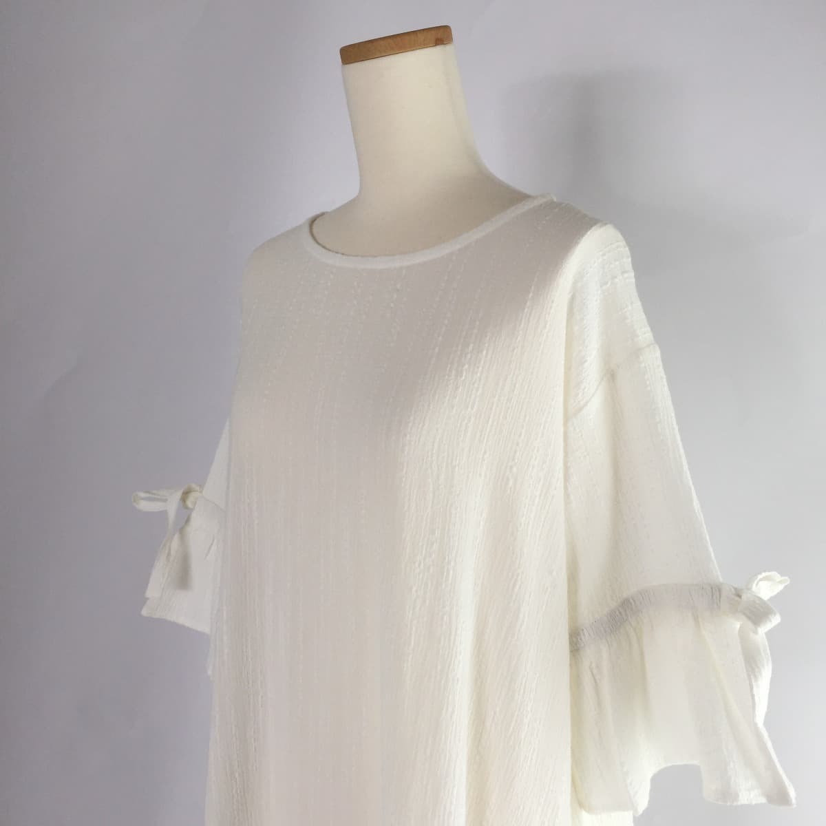 Ohana オハナ コットンフレアワンピース 袖リボン ロング チュニック ナチュラル 白 綿 フクル ファッションブランドユーズドセレクトショップ