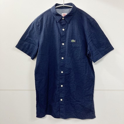 Lacoste ラコステ シアサッカー 半袖シャツ ネイビー 38 表参道t05 ブランド古着brooch