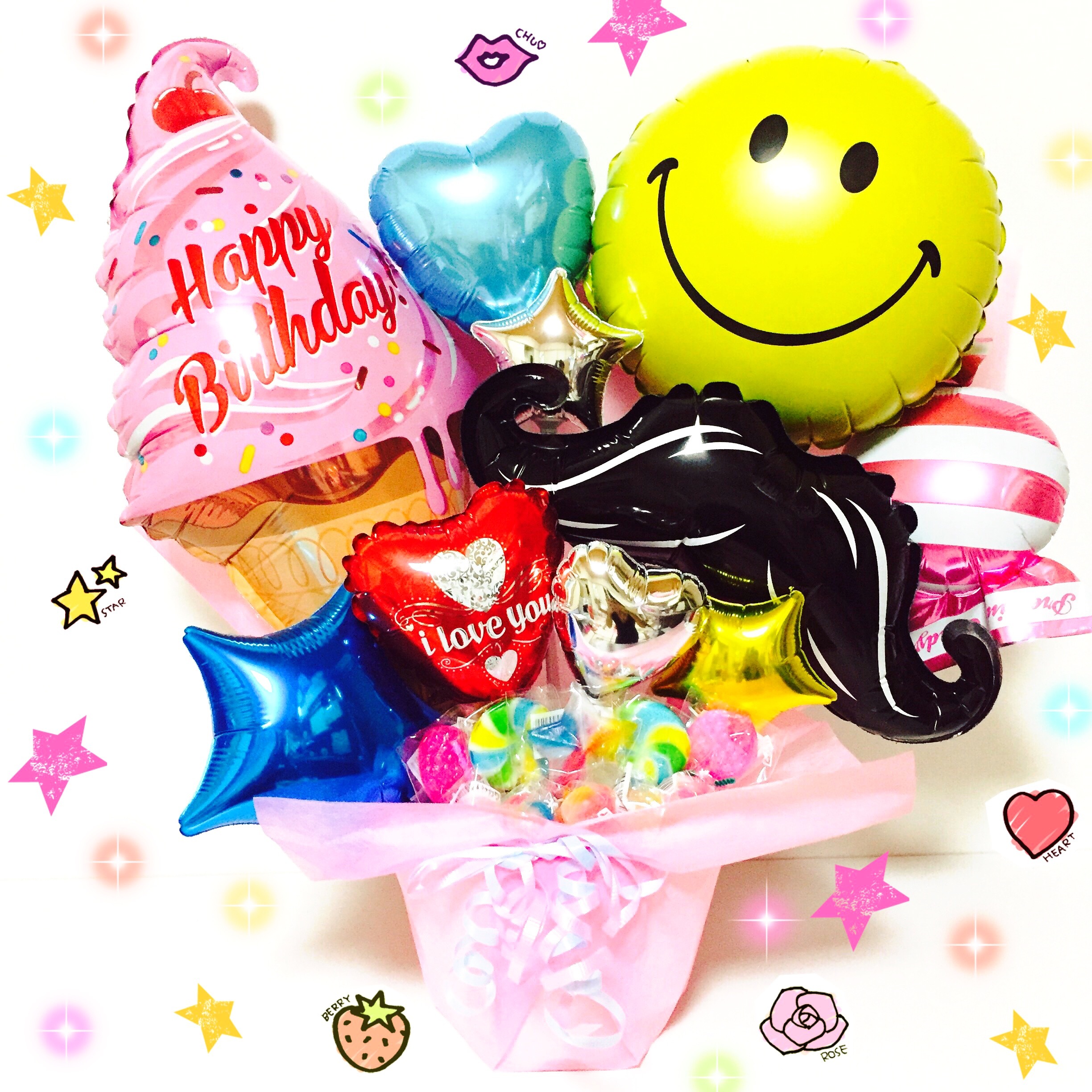 Popで可愛い アイスクリーム ニコちゃん バルーンギフト 送料無料 M Zballoon エムズバルーン