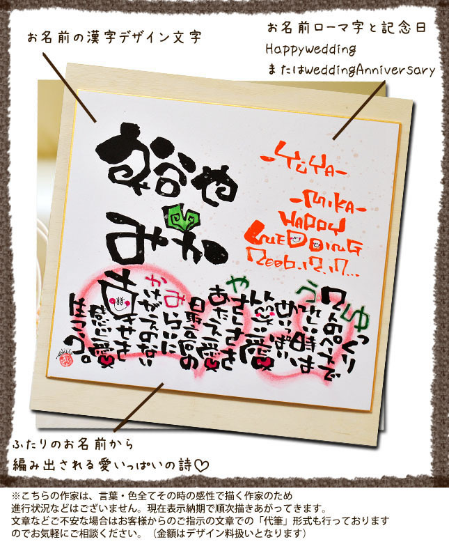 記念日入り 色紙のみ 名前詩 2人 フルネーム1人用 結婚祝い 結婚記念日 誕生日 日頃の感謝 名前入りギフト 名前ポエム エクリチュール花音
