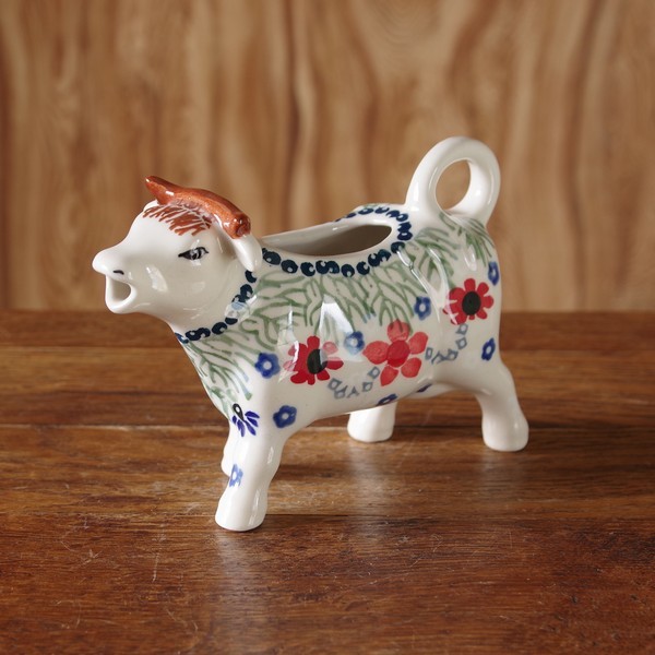 再入荷 新品 ポーリッシュポタリー ポーランド食器 クリーマー 牛 赤 花柄 D81 Wb01 Boleslawiec ボレスワヴィエツ陶器 動物型 ミルクピッチャー Flohmarkt フローマルクト