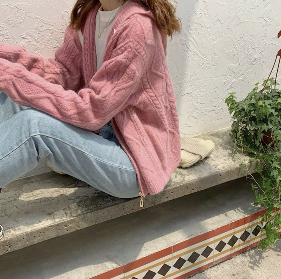 韓国レディースファッション 6299 カジュアル パステル ニット パーカー アウター 流行オルチャンファッション 人気のプチプラ韓国レディース ファッション新作通販 Aliceholly