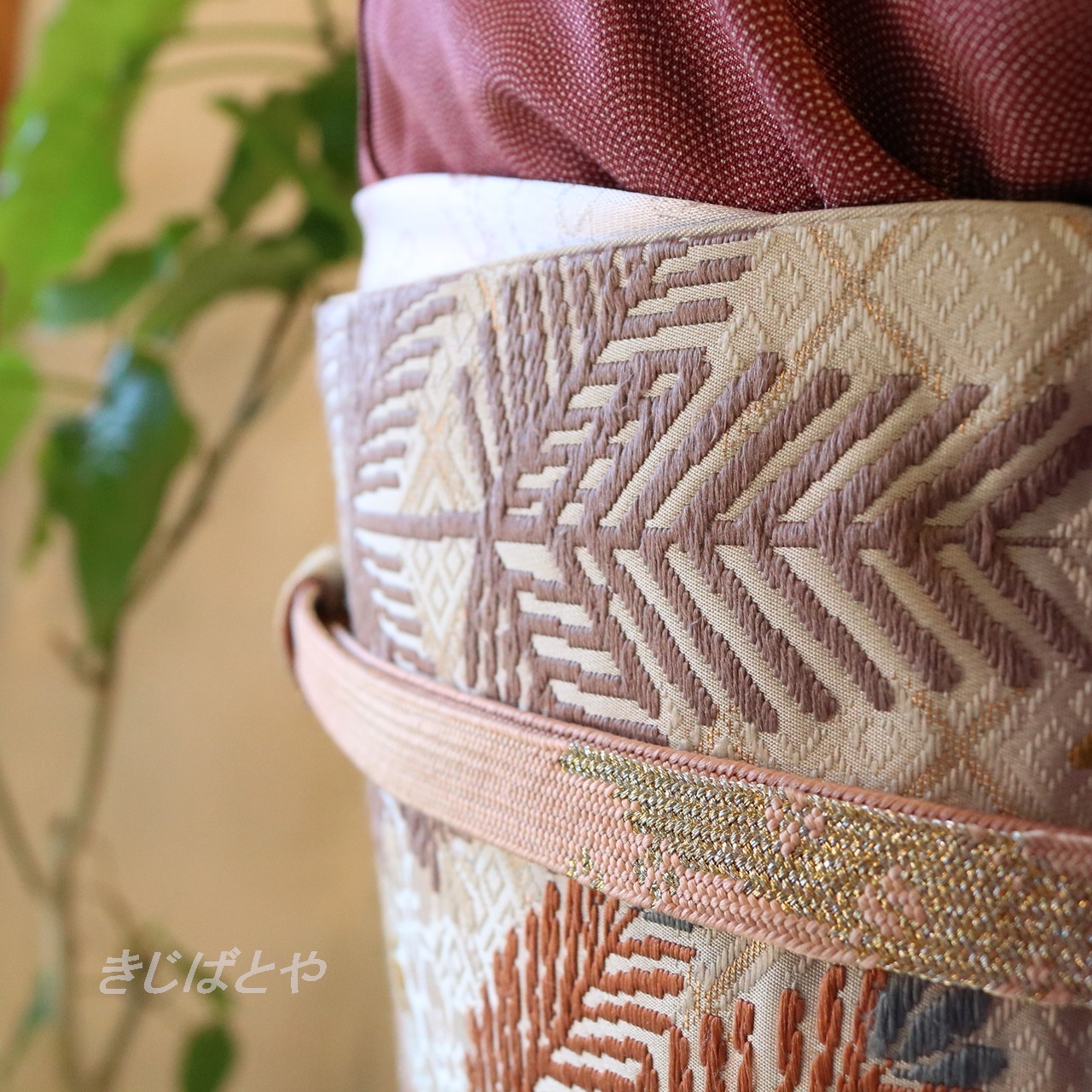 正絹 白地に松のつくり帯 きじばとや