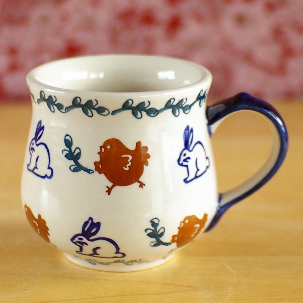 新品 ポーランド食器 ひよことうさぎ柄 マグカップ コーヒーカップ S ポーリッシュポタリー 2ml K52 Eas8 プレゼント ギフトに Boleslawiec ボレスワヴィエツ陶器 Flohmarkt フローマルクト