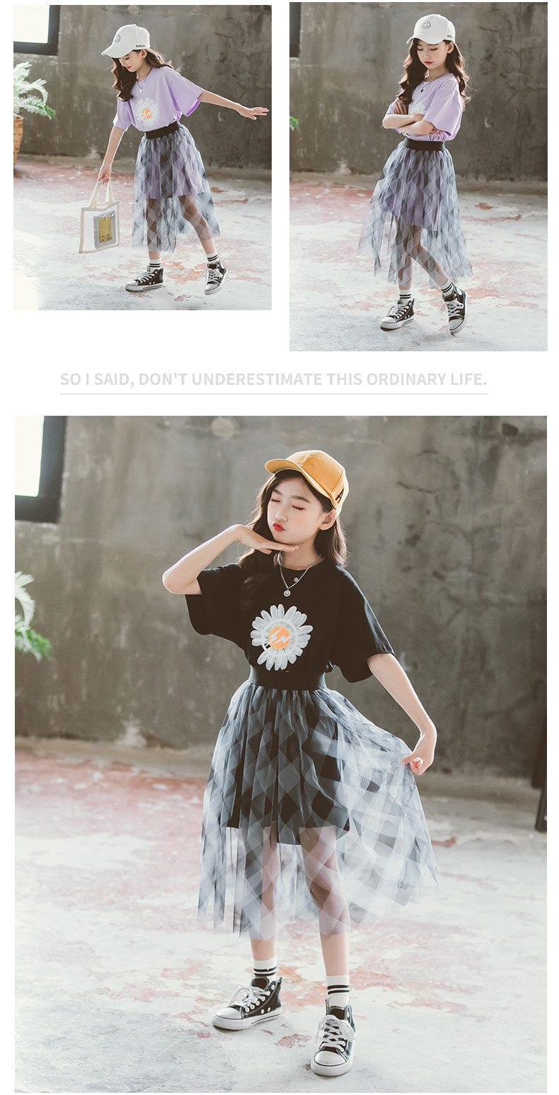 半袖ビックシルエットワンピ シースルースカート 女の子ワンピース 半袖 スカート チェック ワンピース ドレス 入学式 子供服 小学校 普段着 カジュアル キッズ 送料無料 韓国レディース キッズファッション Londonbridge ロンドンブリッジ