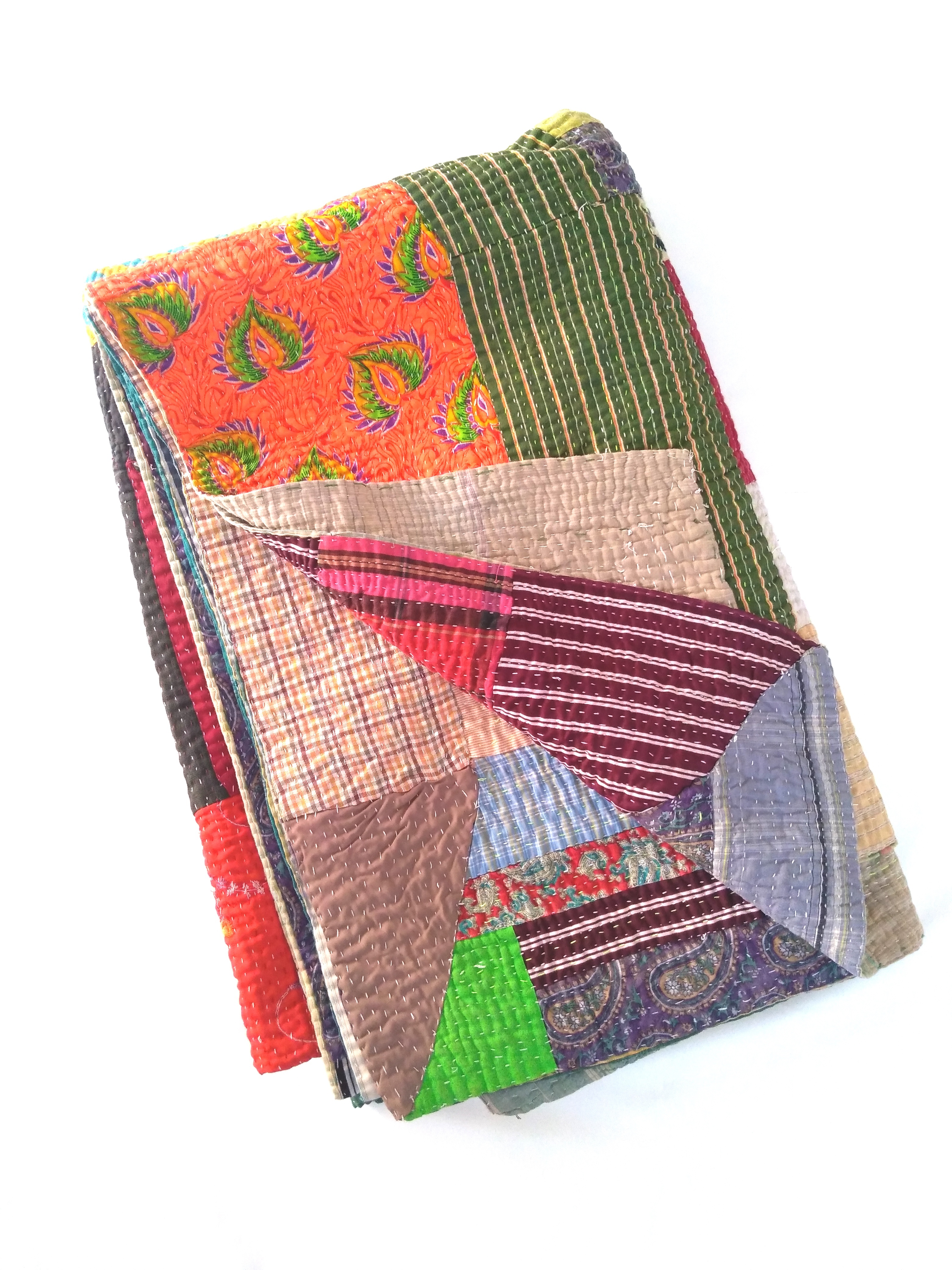 大サイズカラフルパッチワーク刺繍カンタキルト Bengaluru Shaggy Vintage