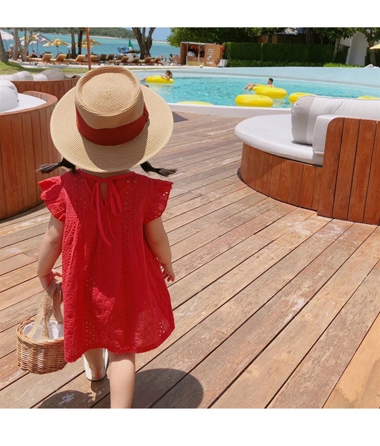 送料無料 女の子 3色 レッド 赤 レース ワンピース 子供 キッズ ベビー La Preference