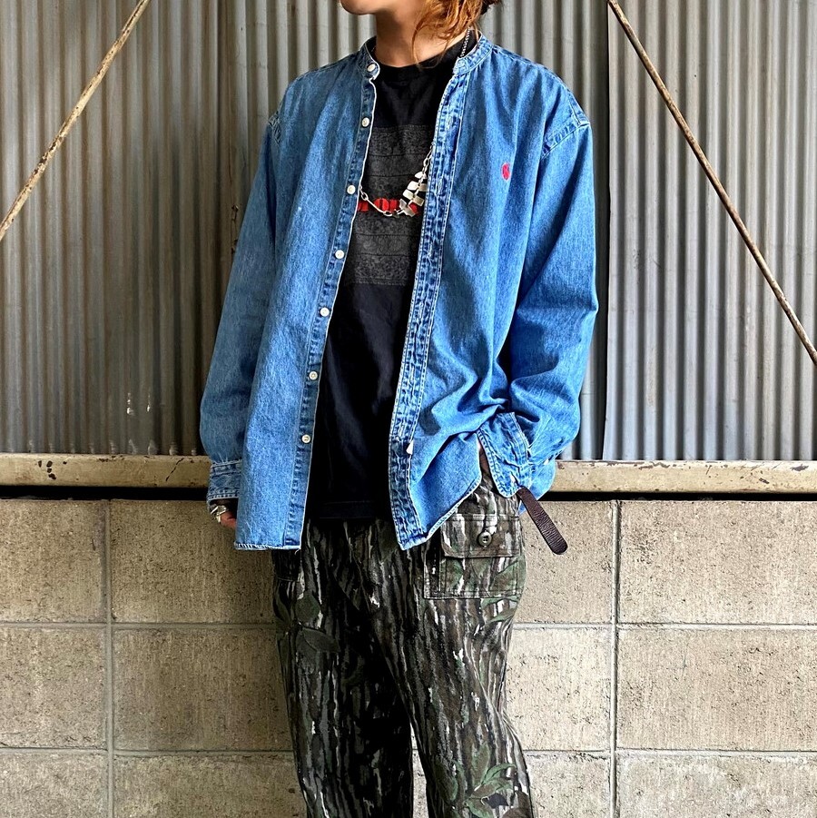 Polo By Ralph Lauren ポロバイラルフローレン 長袖 バンドカラー デニムシャツ メンズl 古着 長袖シャツ Cave 古着屋 公式 古着通販サイト