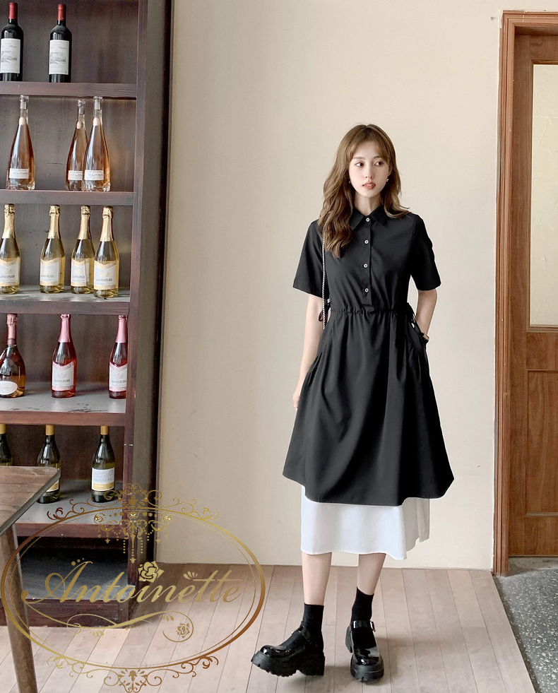 モノトーン ワンピース レディース ナチュラル 可愛い 黒 Black Ladies Woman One Piece Elegant Antoinette