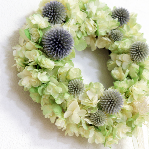 母の日ギフト カシワバ紫陽花とルリ玉アザミのナチュラルリース プリザ ドライ Rose Garden