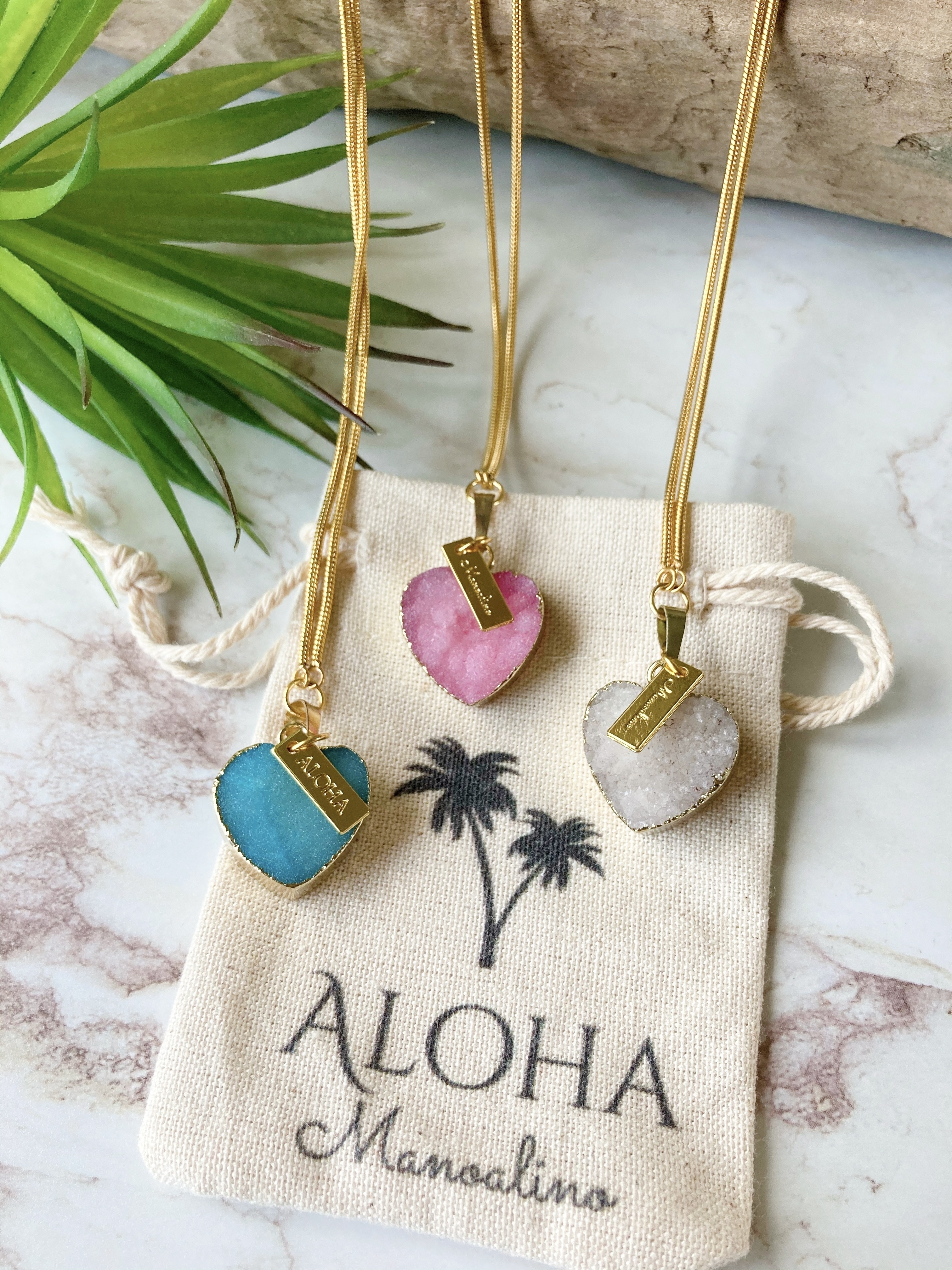 Druzy Pu Uwai Necklace ドゥルージーハートネックレス Manoalino Hawaiianjewelry Hawaiianaccessory Select