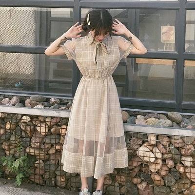 送料無料 即納 グレンチェック シースルーワンピース シャツ チュール ロングワンピース 半袖 レディース ガーリー かわいい デート レース 透け感 春 夏 秋 プチプラレディースファッション通販 Yboueki