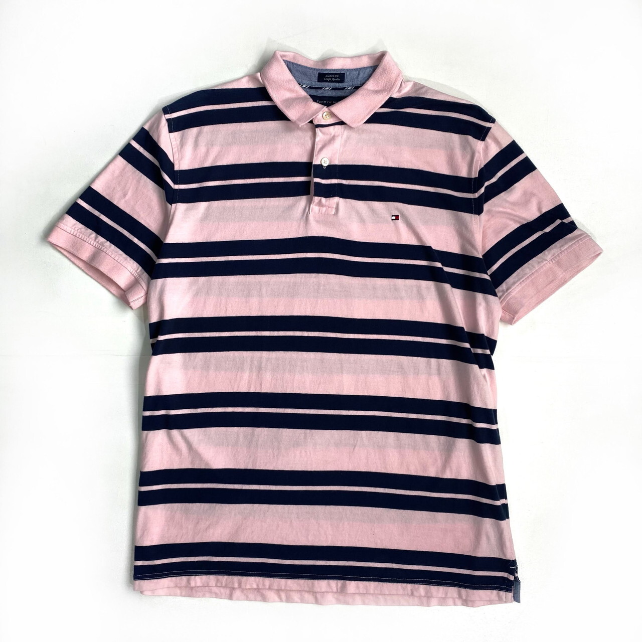 Tommy Hilfiger トミーヒルフィガー ボーダー柄 ポロシャツ メンズxl 古着 ピンク ネイビー ポロシャツ Sa Al2109 Cave 古着屋 公式 古着通販サイト