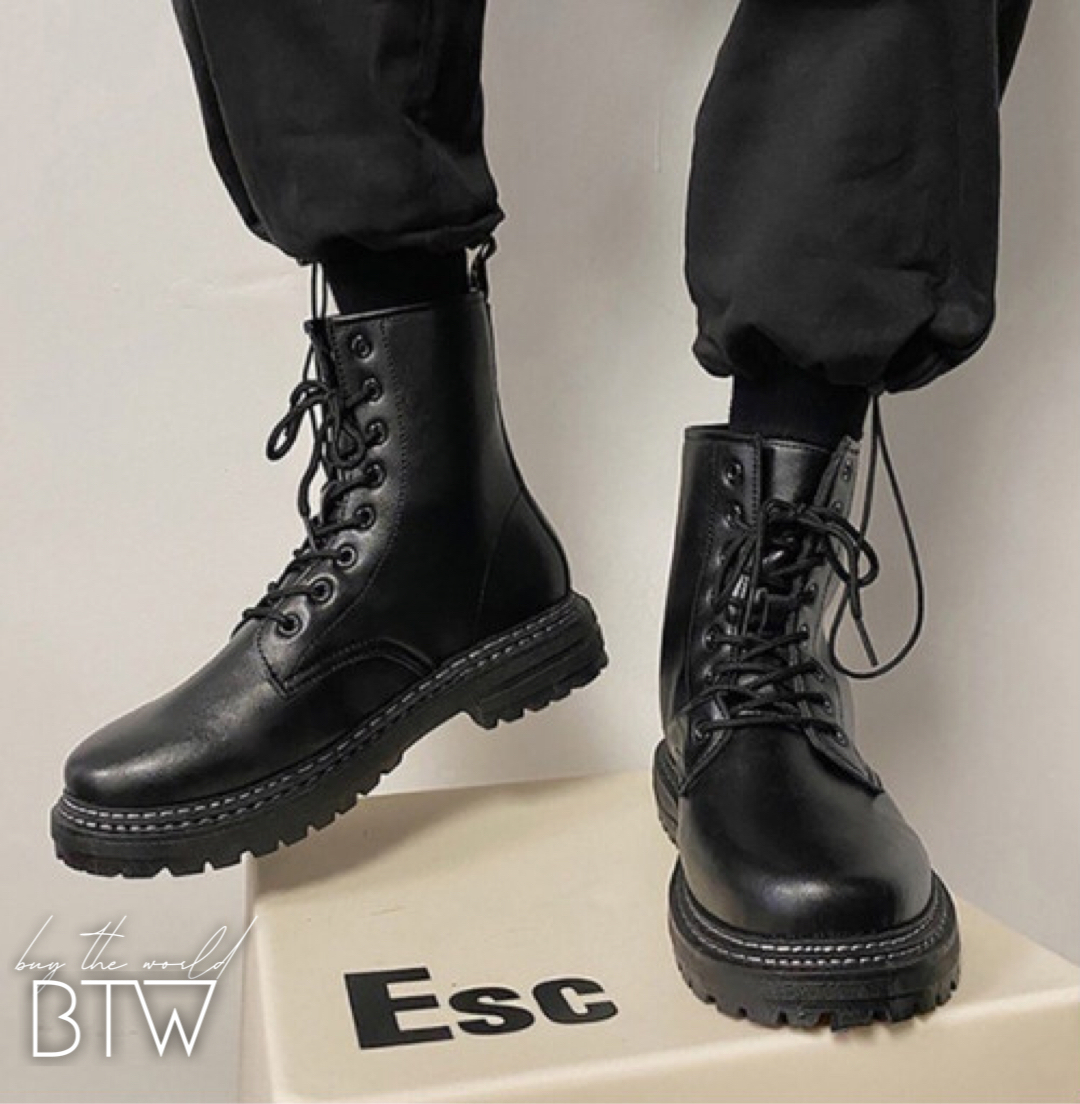 韓国メンズファッション Bw221 ワークブーツ 編み上げブーツ 厚底 ミリタリー ブーツ レースアップ エンジニアブーツ 韓国メンズ服 流行プチプラ韓国メンズファッション新作通販 Buy The World