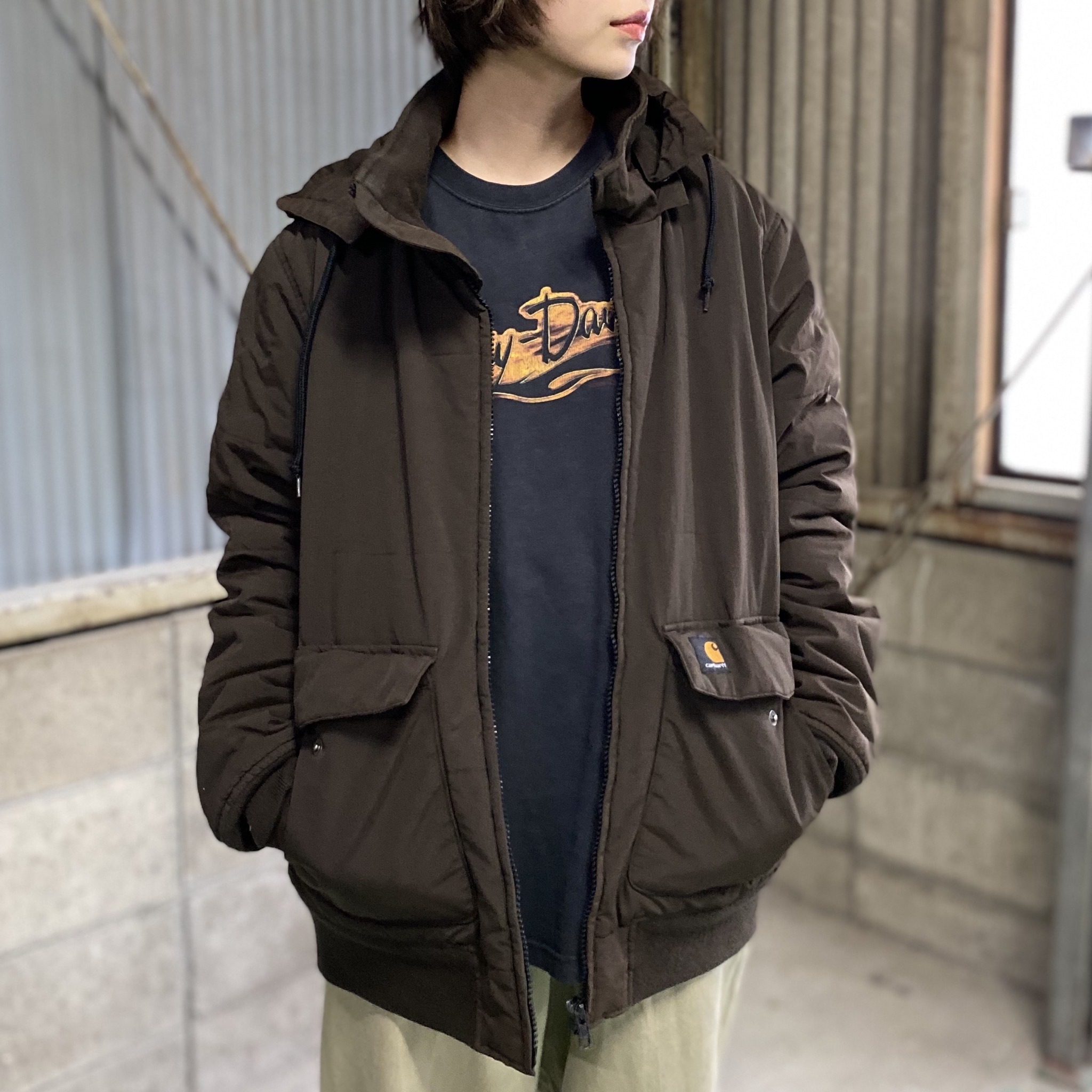 Carhartt カーハート Blooks Jacket 中綿ナイロンジャケット ワークジャケット フード着脱可 ブラウン 茶色 メンズl 古着 ワーク ジャケット Cave 古着屋 公式 古着通販サイト