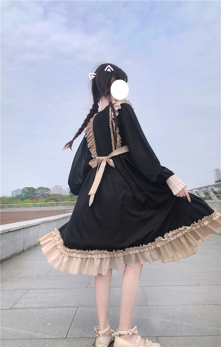 フリル ロリータ ガーリー ゴスロリ メイド服 メイドワンピース 可愛いフリルワンピース 配色ワンピース ｒ065 Rumina Select Shop