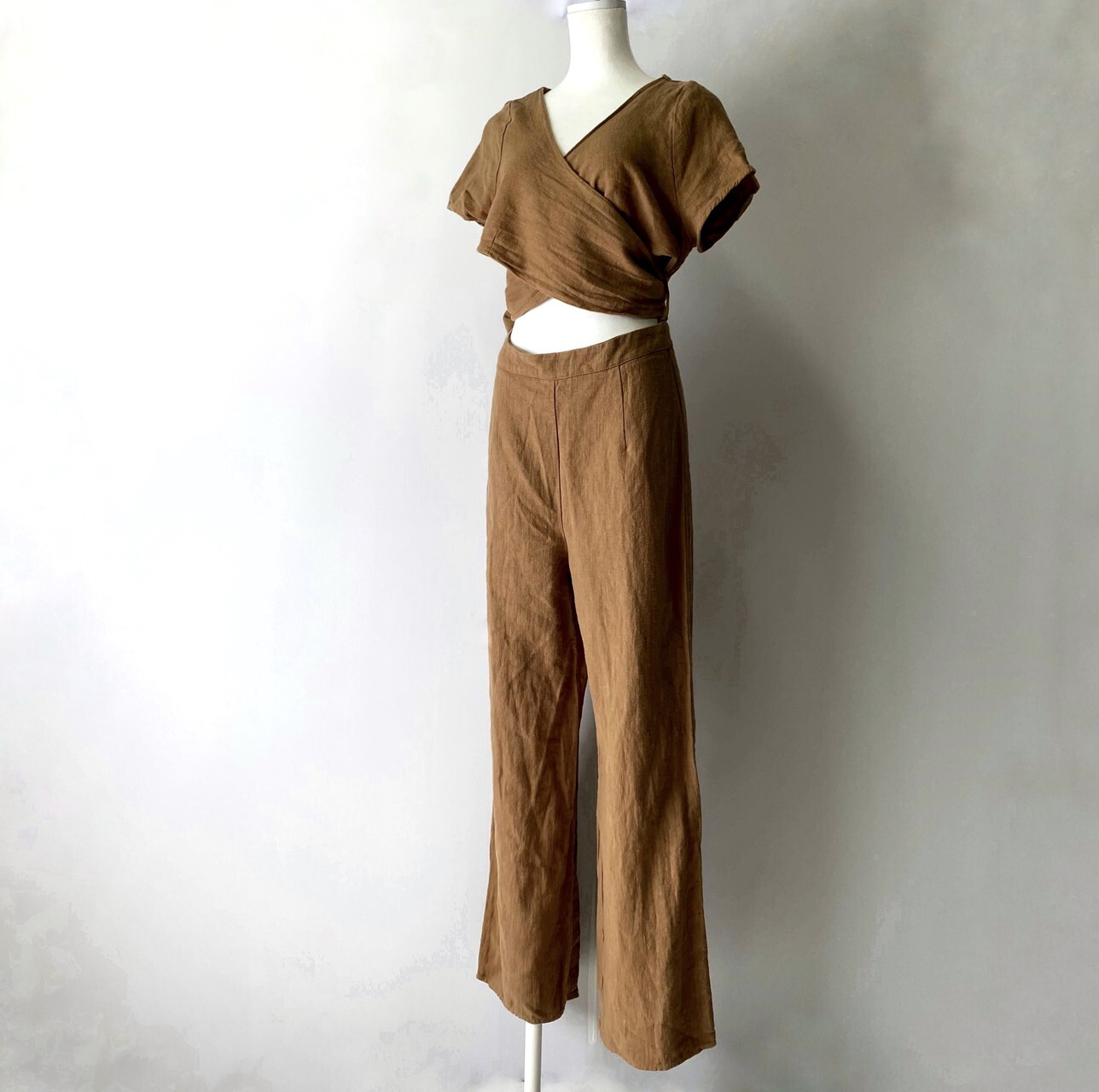 無地 ブラウン 変形 リネン オールインワン ワンピース レディースm 古着 茶色 ブラウン ワンピース Cave 古着屋 公式 古着通販サイト