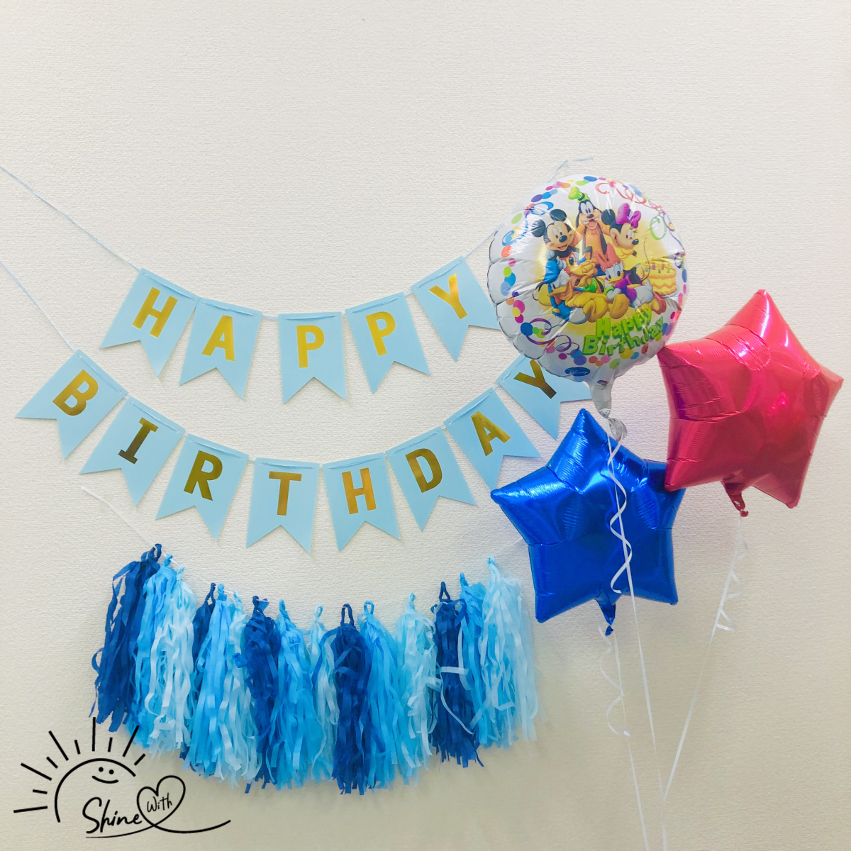 パーティーセット 文字ガーランド ブルー 選べるタッセルガーランド Shine With
