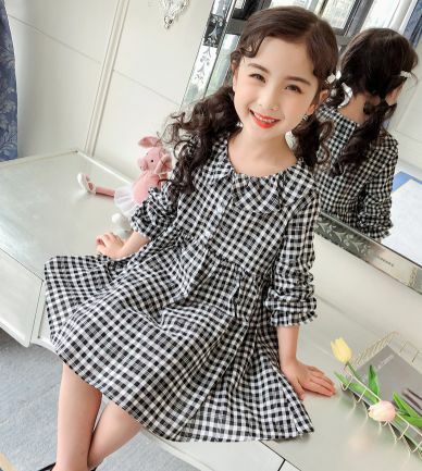 丸襟 ギンガムチェック ワンピース 110 140cm お嬢様風 清楚 デザイン 春 秋 2シーズン フェミニン 可愛い 19s S 韓国 子供服 女の子ガールズ 丸首 P113 A Dear Child