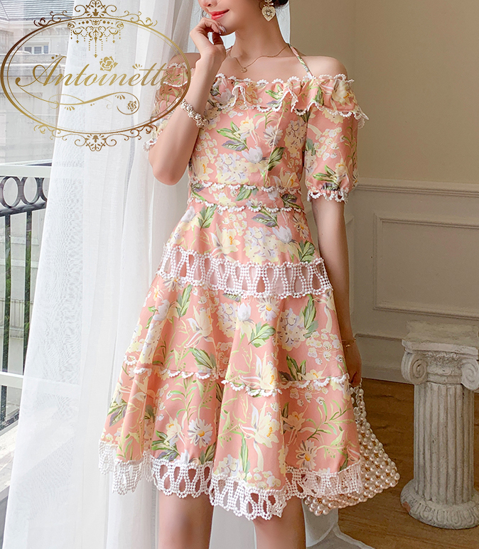 レディース バカンス レース ミニ ワンピース ワンピ Elegant セクシー かわいい フリル マキシ ワンピ Antoinette