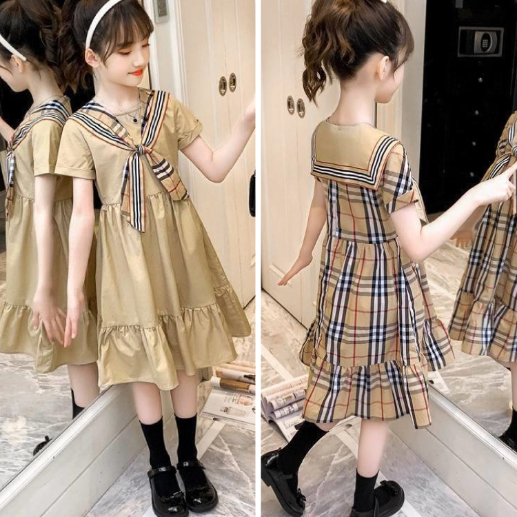 110 160 ワンピース 女の子 チェック柄 ロング 半袖 全２タイプ 女の子 韓国子供服 子供服 Q Toworld キュートワールド 子供服 メール便は何点でも送料の合計は280円