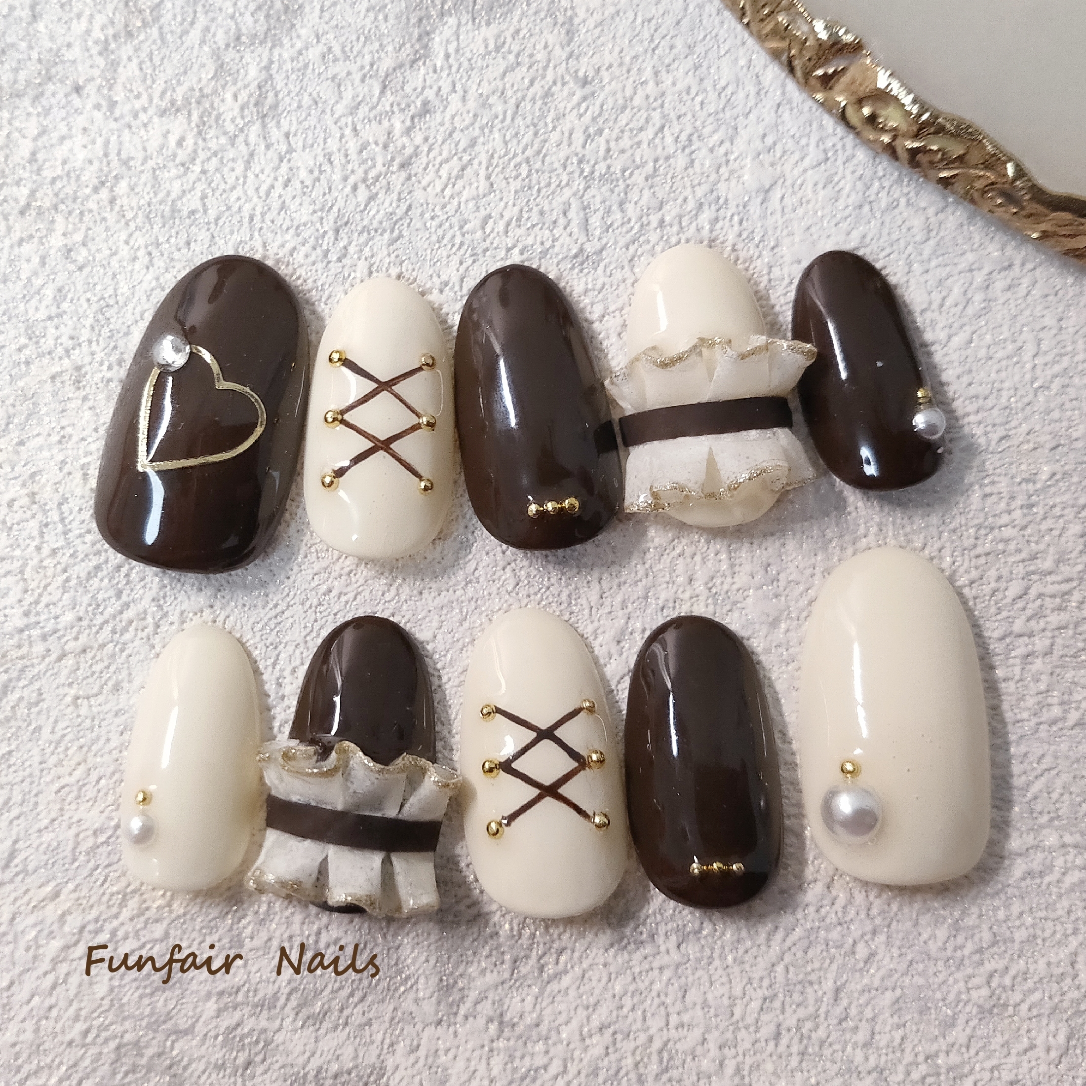 チョコレートフリルネイル ネイルチップ フリル ハート チョコ Funfair Nails チョコレートフリルネイル ネイルチップ フリル ハート チョコ Funfair Nails