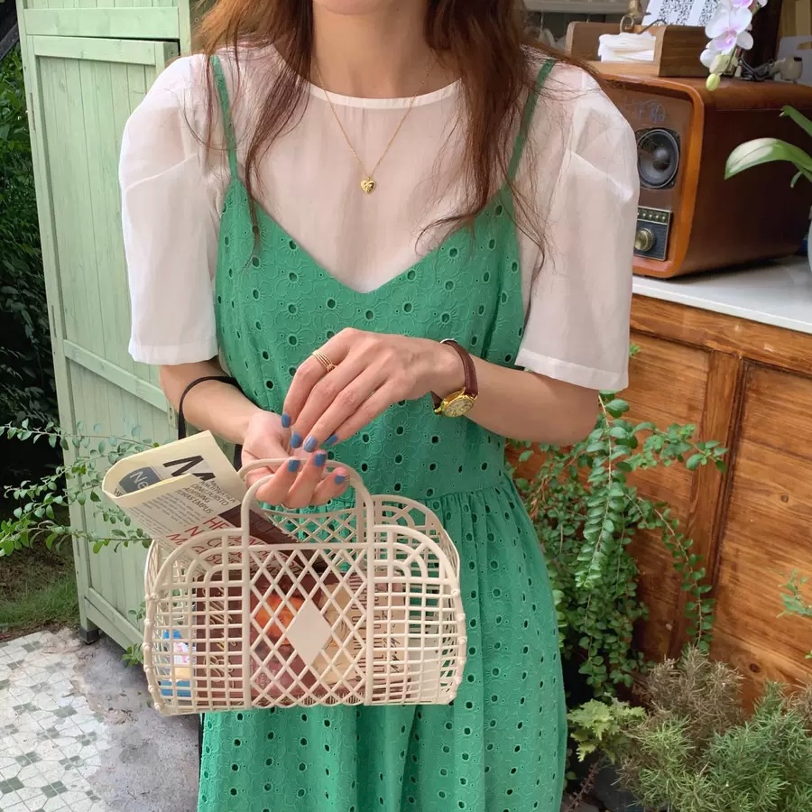 送料無料 ワンピース アンサンブル ワンピース アンサンブル ロングワンピ キャミワンピ レース コットン フラワー 無地 半袖 ガーリー フェミニン 大人可愛い デート 女子会 春夏 夏 グリーン ブラック Eine Katze