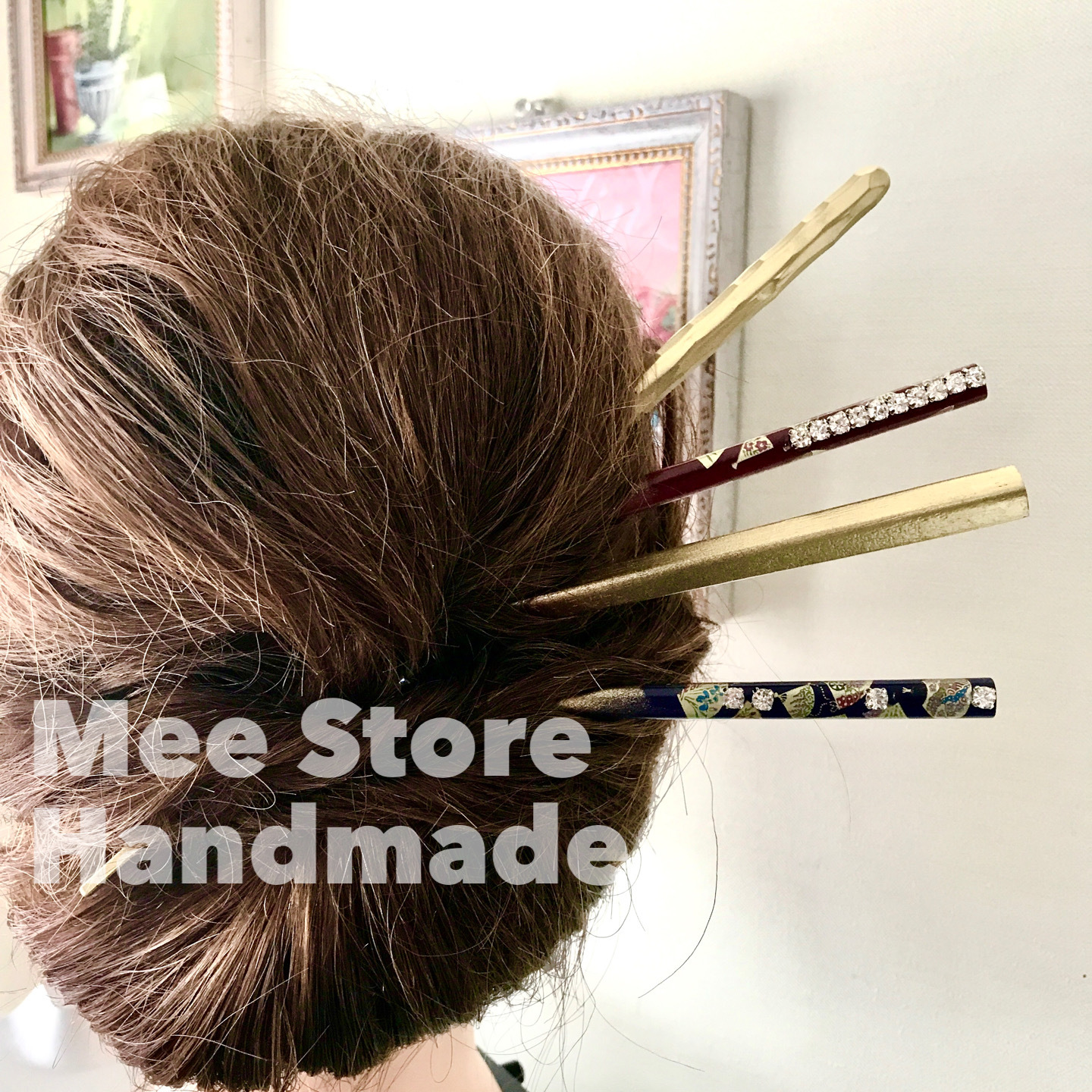 箸型かんざし4本セット A ゴールド 扇子 キラキラ Mee Store Handmade