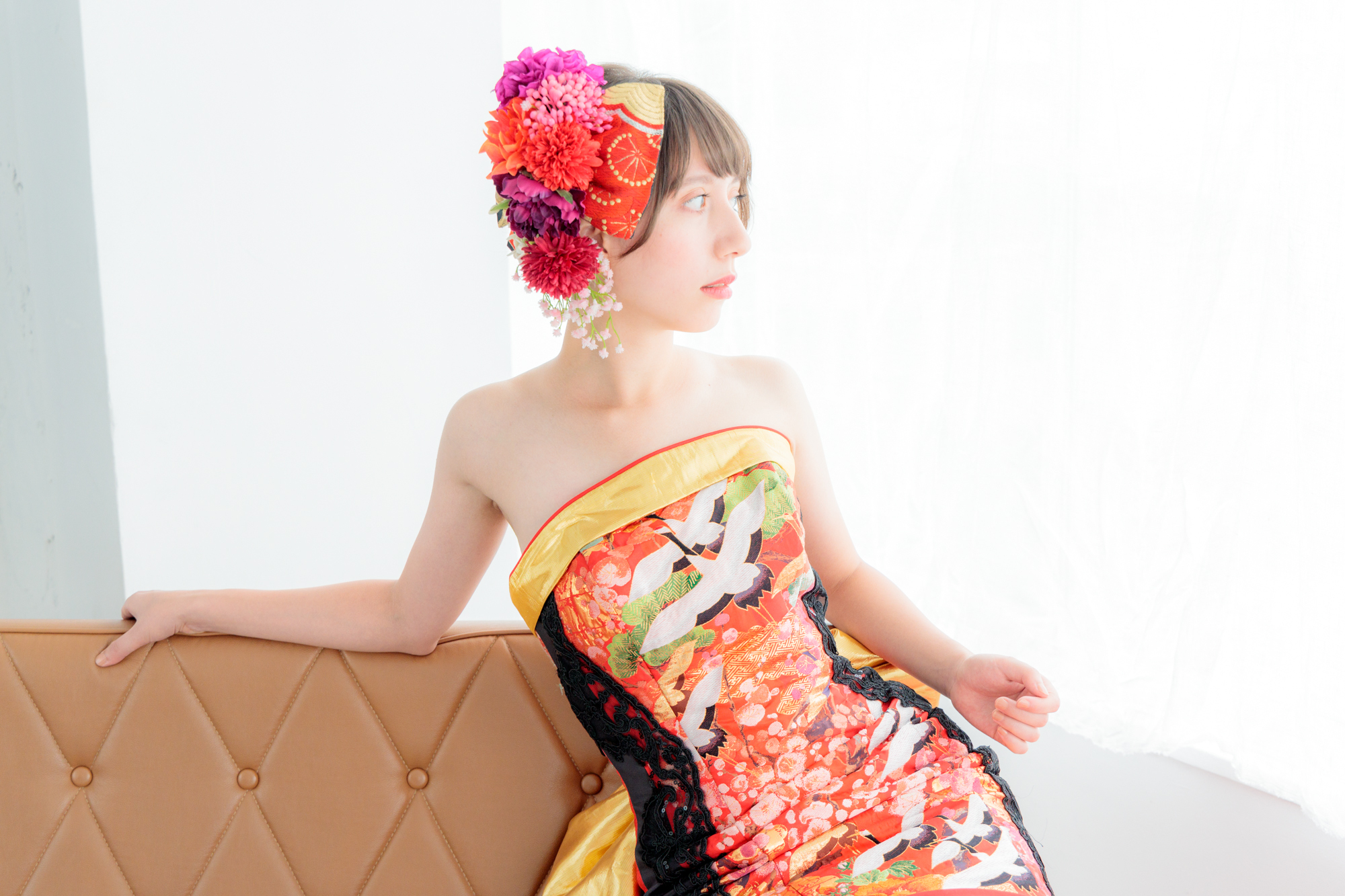 一点もの 和装ウェディング ブライダル 和ドレス 着物ドレス 色打掛 No42 Fujiya Obi Collection