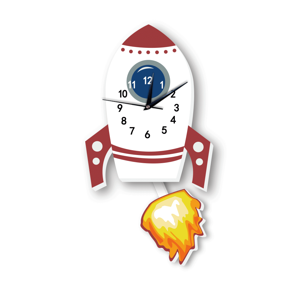 ロケット モチーフ イラスト 宇宙 かわいい 子供部屋 時計 インテリア Clock クロック 壁掛け ウォール ウォッチ オシャレ Clock Flog