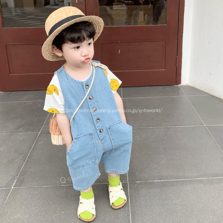 80 130 サロペット オールインワン 春夏使用 薄いデニム 男の子 女の子 子供服 韓国風 ベビー キッズ Q Toworld キュートワールド 子供服 メール便は何点でも送料の合計は280円