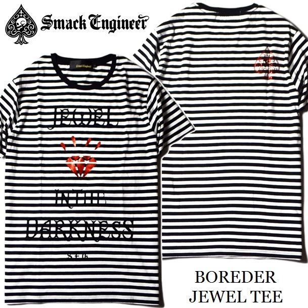 30 Off Sale Smack Engineer スマックエンジニア Boreder Jewel Tee ボーダーｔシャツ 半袖 黒 白 ブラック ホワイト スカル ドクロ スペード バックプリント メンズ レディース Rock Punk ロック パンク バンド フェス ギフト ラッピング無料 ステージ衣装 Rogia