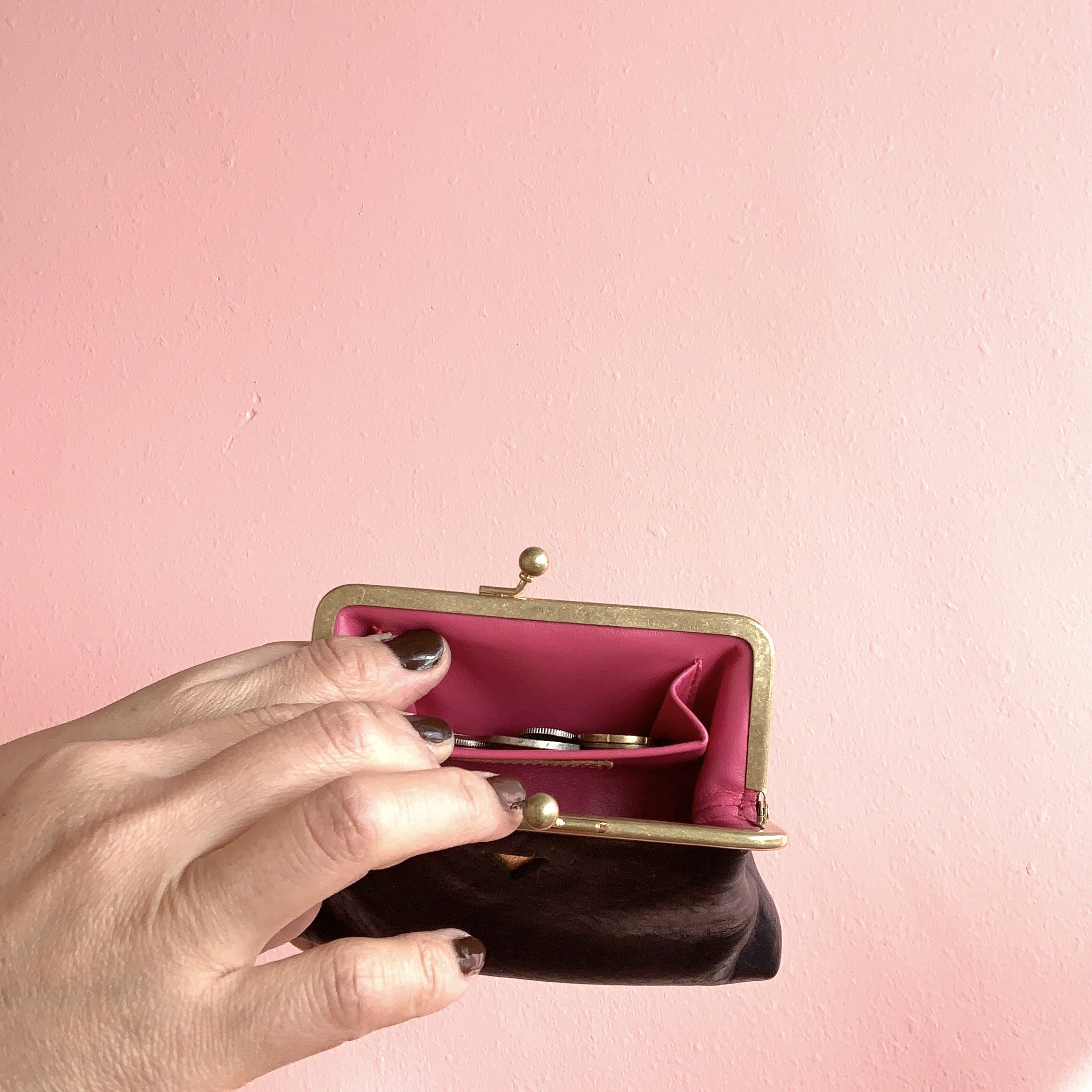 Mini Wave ウォレット がまぐち財布 キャメル ピンク Pettica