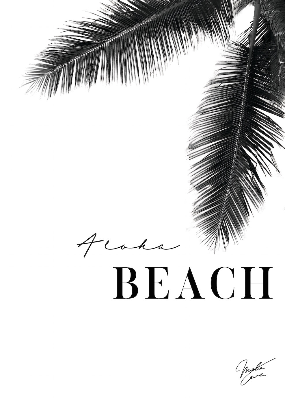 Beach Black ハワイ ヤシの木 モノクロ おしゃれアートポスター P10 Pサイズ Mahalove Make Sense Art Gallery