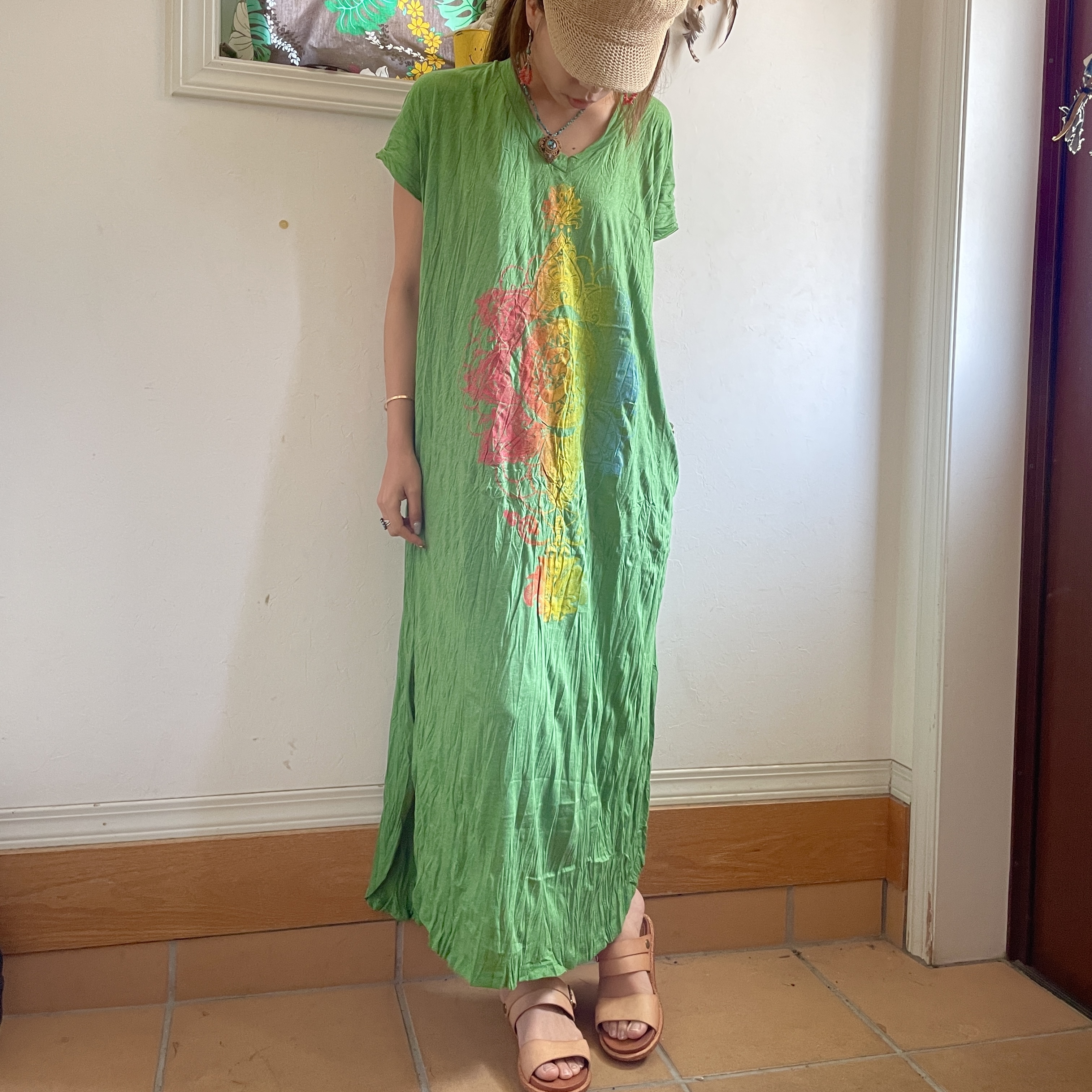 ゆったりレインボー曼荼羅柄ワンピース アジアン雑貨ルチュ