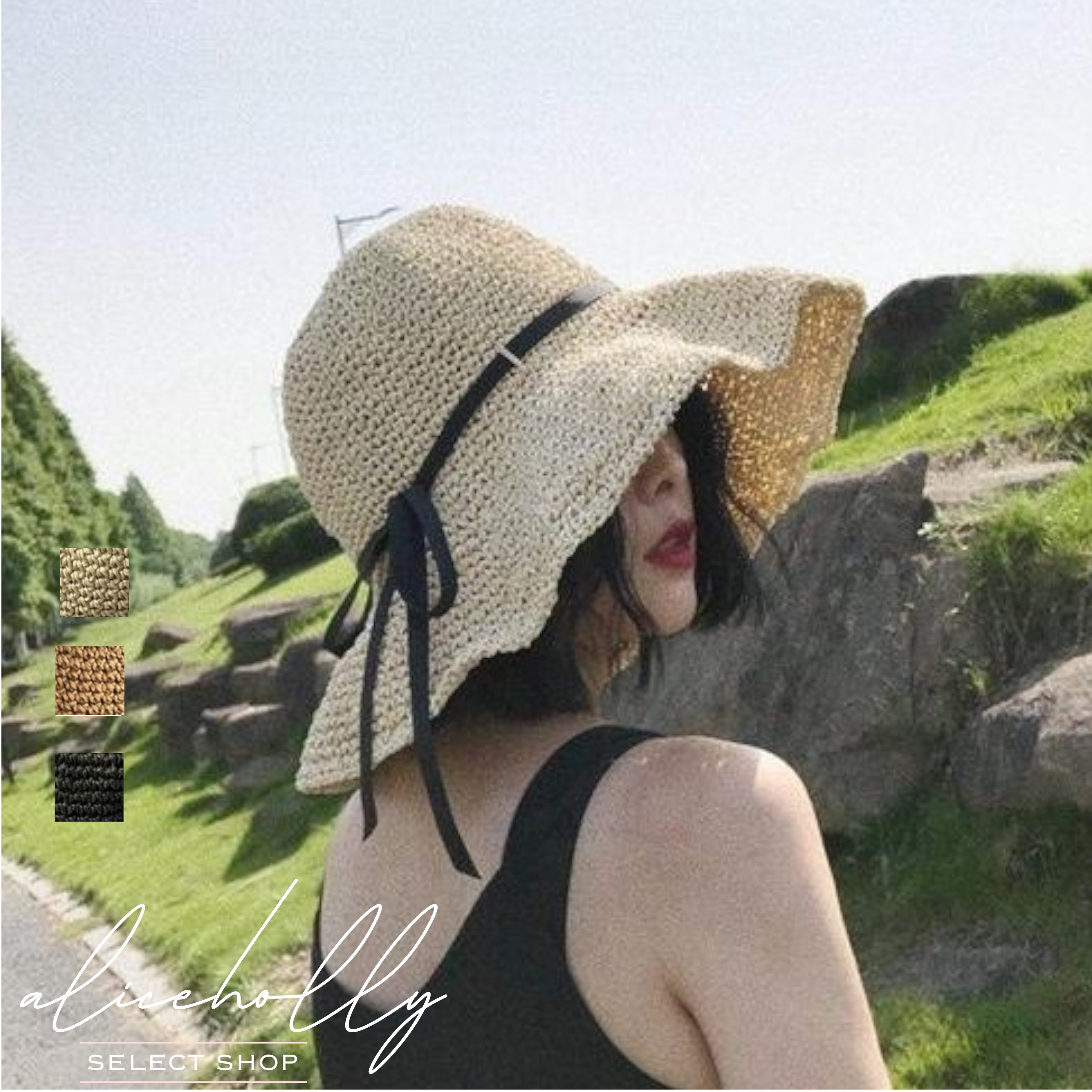 オルチャンファッション 韓国レディースファッション Ah0684 シンプル 麦わら帽子 ハット キャップ 大人可愛い おしゃれ 流行オルチャンファッション 人気のプチプラ韓国レディースファッション新作通販 Aliceholly