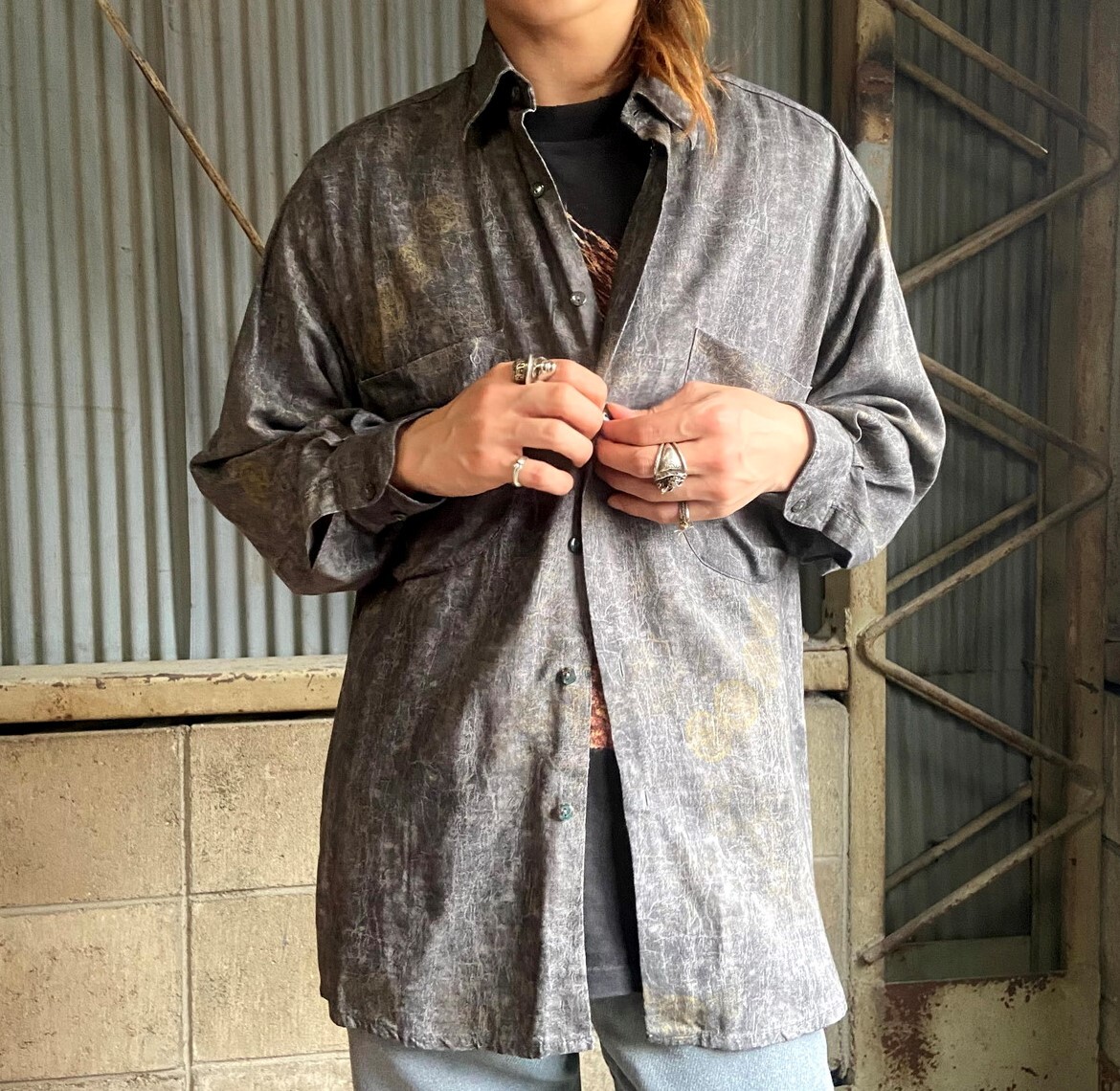 Rudnick Seasons 総柄 長袖 総柄シャツ メンズl相当 古着 グレー 長袖シャツ Al2109 Cave 古着屋 公式 古着通販サイト