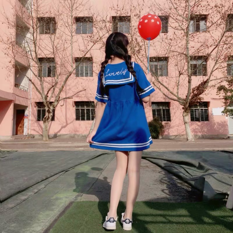 セーラー風 ワンピース ゆめかわ ブルー パープル 半袖 夏 コスプレ かわいい 韓国ファッション Sweetly