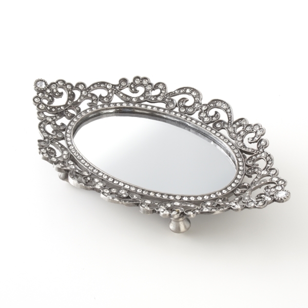 アンティーク 錫製 オーバルミラー トレイ 小物 アクセサリー ジュエリー トレー 宝石 置き おしゃれ 大人 かわいい 雑貨屋リエット