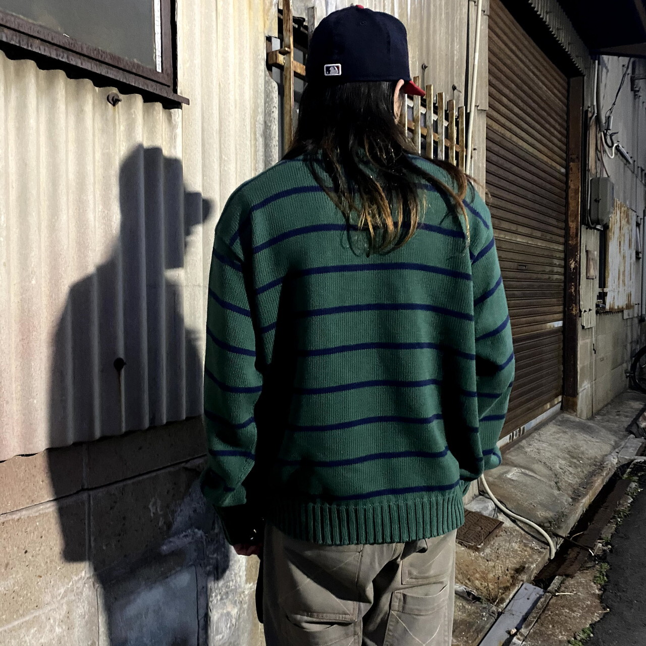 ポロバイラルフローレン ボーダー柄 コットンニットセーター メンズxl 古着 Polo By Ralph Lauren クルーネック グリーン ネイビー 緑色 紺色 ニットセーター Cave 古着屋 公式 古着通販サイト