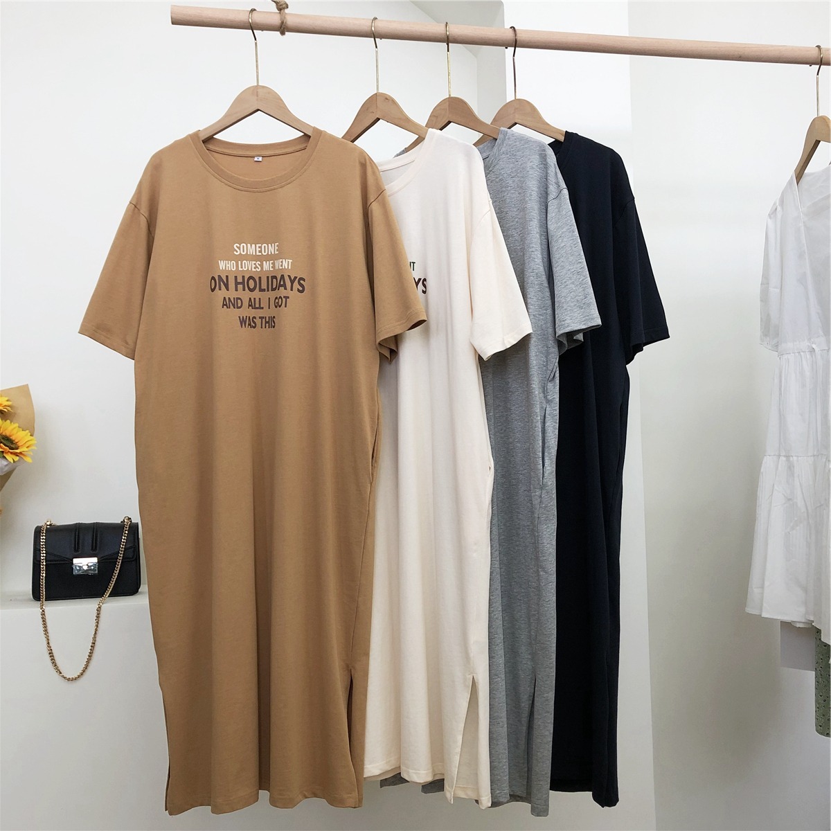 4col 2サイズ ポケット付き２色レタープリントロンtワンピース Hanarupi ハナルピ