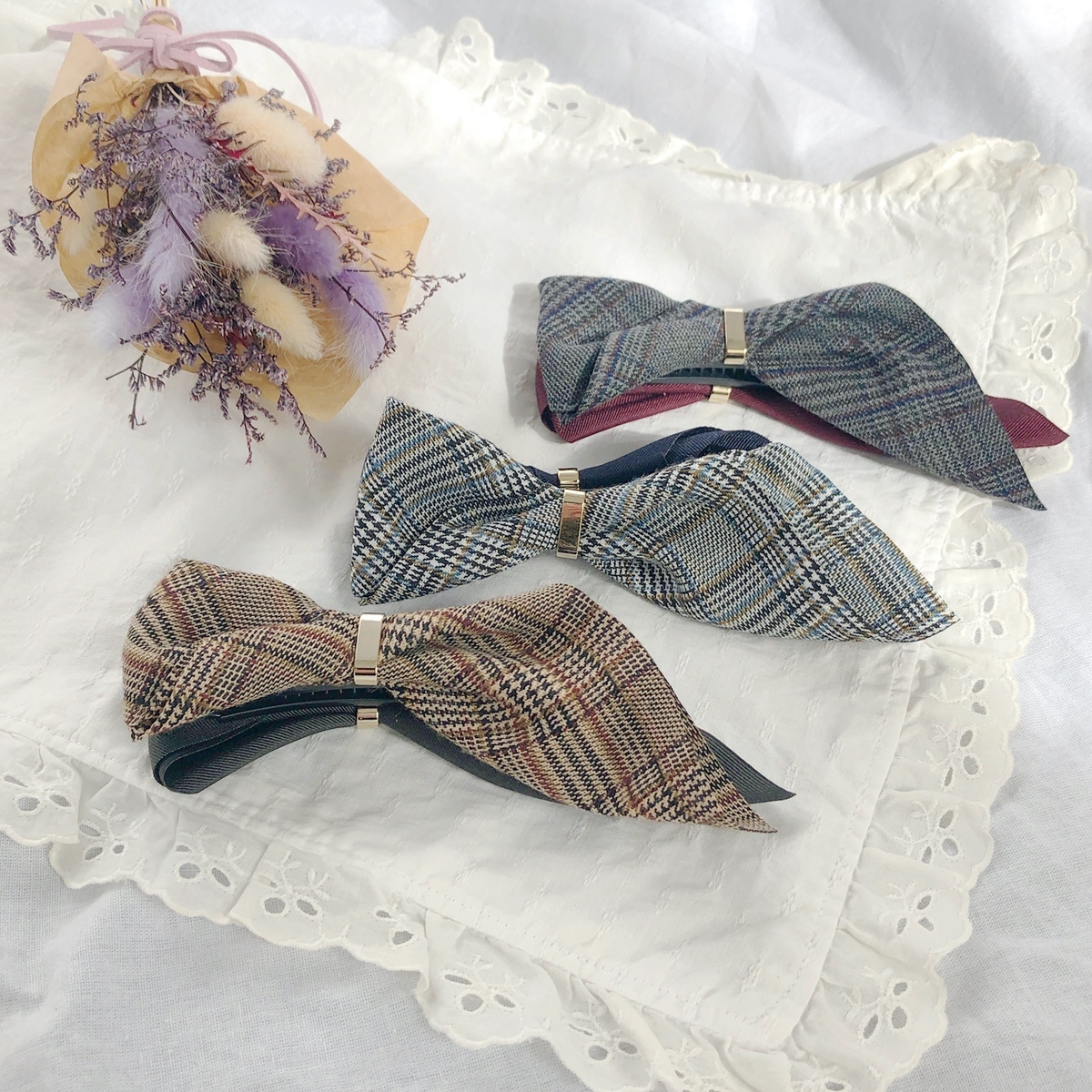 アシンメトリーカラーリボンバナナクリップ バナナクリップ クリップ ヘアアレンジ 髪留め 大きめ ヘアアクセサリー シンプル チェック セレクトショップオンリーユー