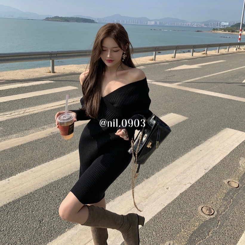 即納 Nil 韓国ファッション セクシーニットワンピース Nil 0903