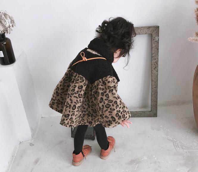 326 Onepiece 女の子 裏起毛厚手ヒョウ柄ワンピース 襟巻き 2点セット 韓国子供服 Orini