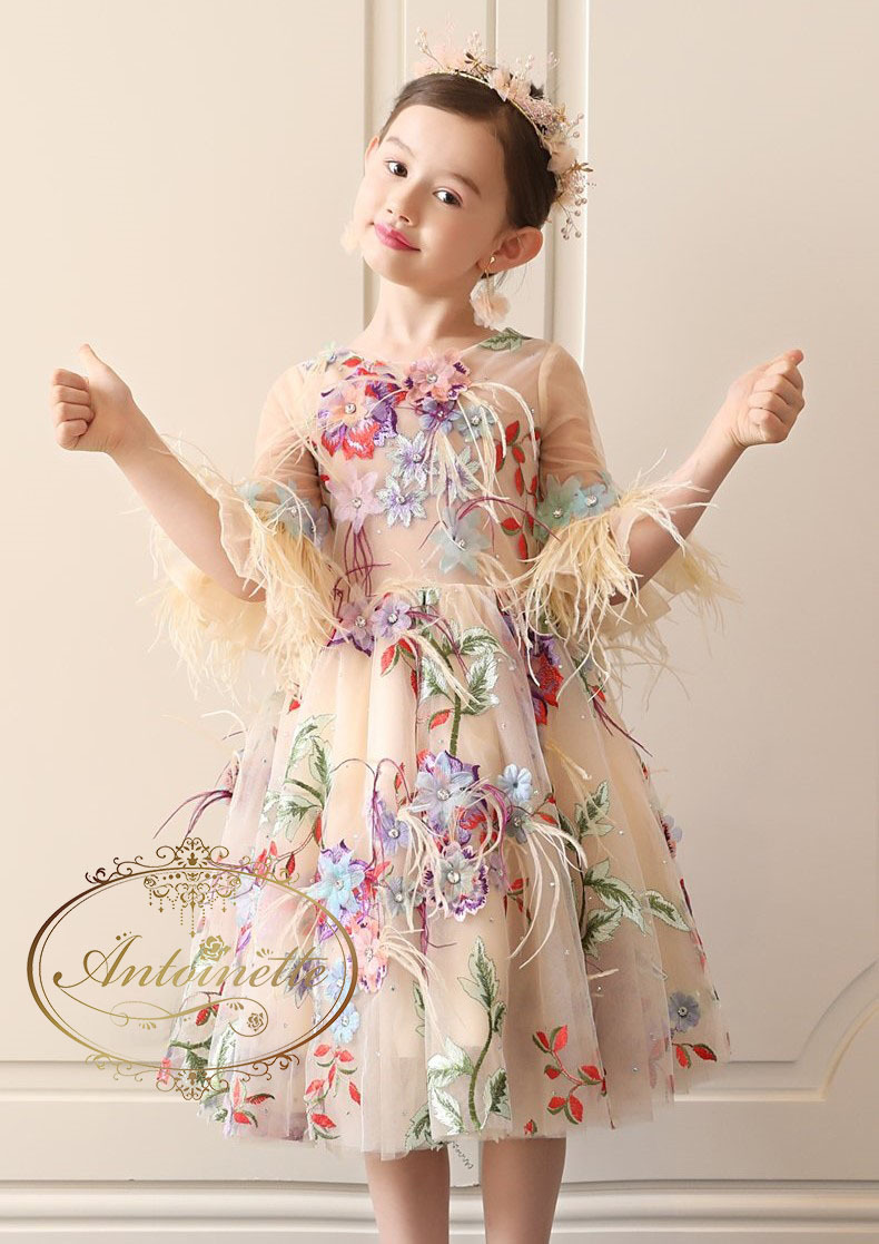 Kids Dress Kids Fashion 子供用 発表会 ドレス セレモニードレス フォーマルドレス 刺繍 オートクチュール フェザー ドレス かわいい 海外 記念日 パーティードレス Antoinette