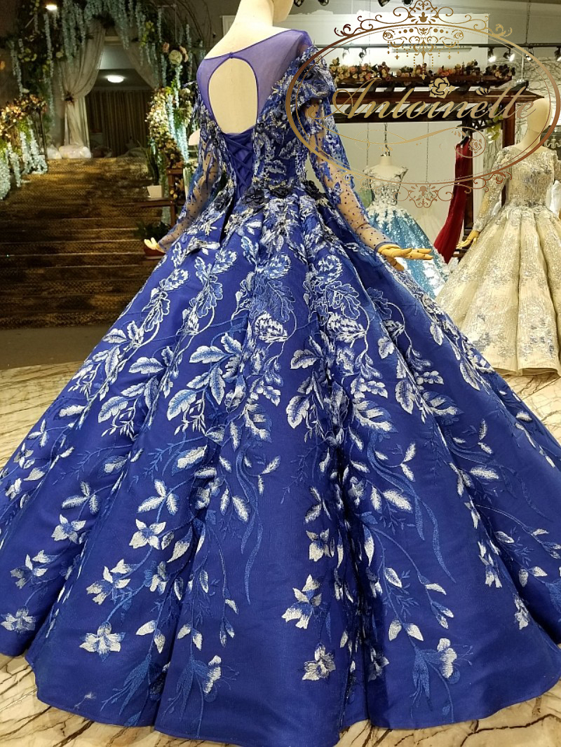 レディーズ ロング丈 レースアップ 演奏会ドレス ステージドレス フワフワチュール ウェディングドレス 花嫁ワンピース 結婚式ドレス フォーマルドレス 華麗 ドレス 青 オートクチュール 結婚式準備 花嫁 Antoinette