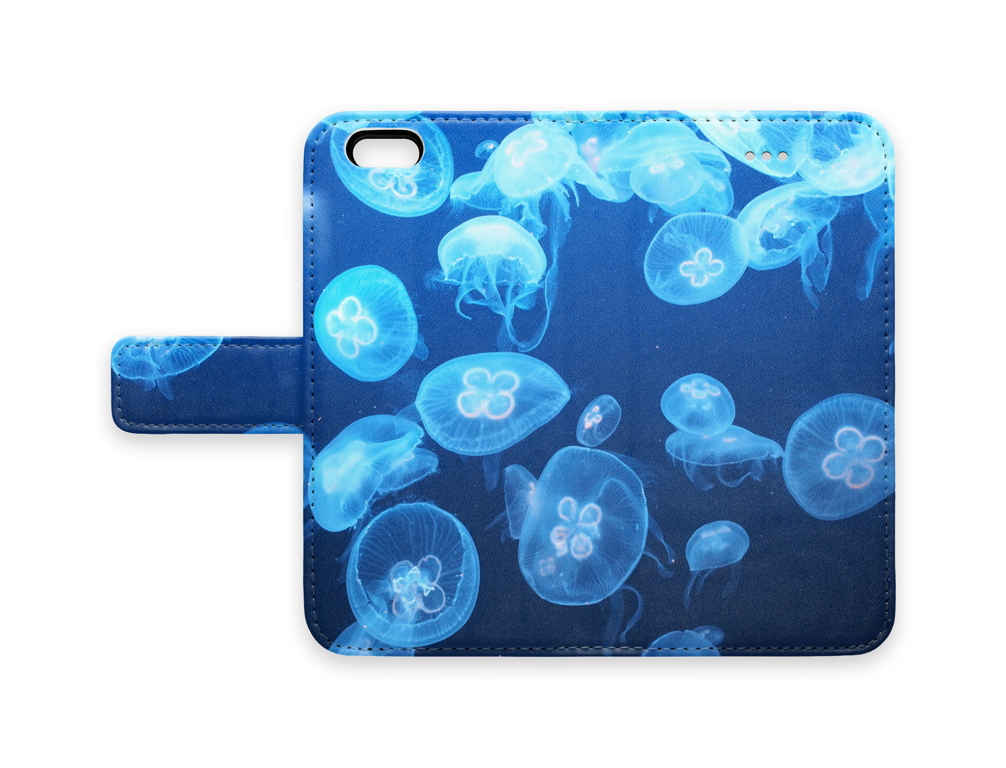 全面ブルーのミズクラゲ柄が爽やかな手帳型iPhoneケース "water jelly"